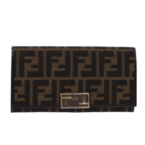 FENDI Zucca Canvas Long Wallet Black Brown Silver Auth am6788 - Picture 1 of 16
